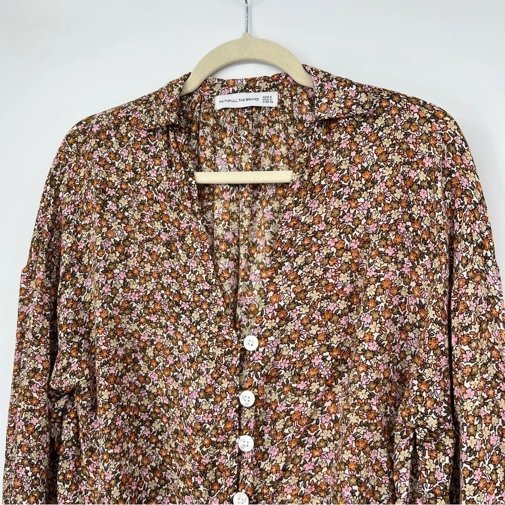 Faithfull the Brand Aira Knot Buttondown Long Sleeve Mathiola Floral Print Top